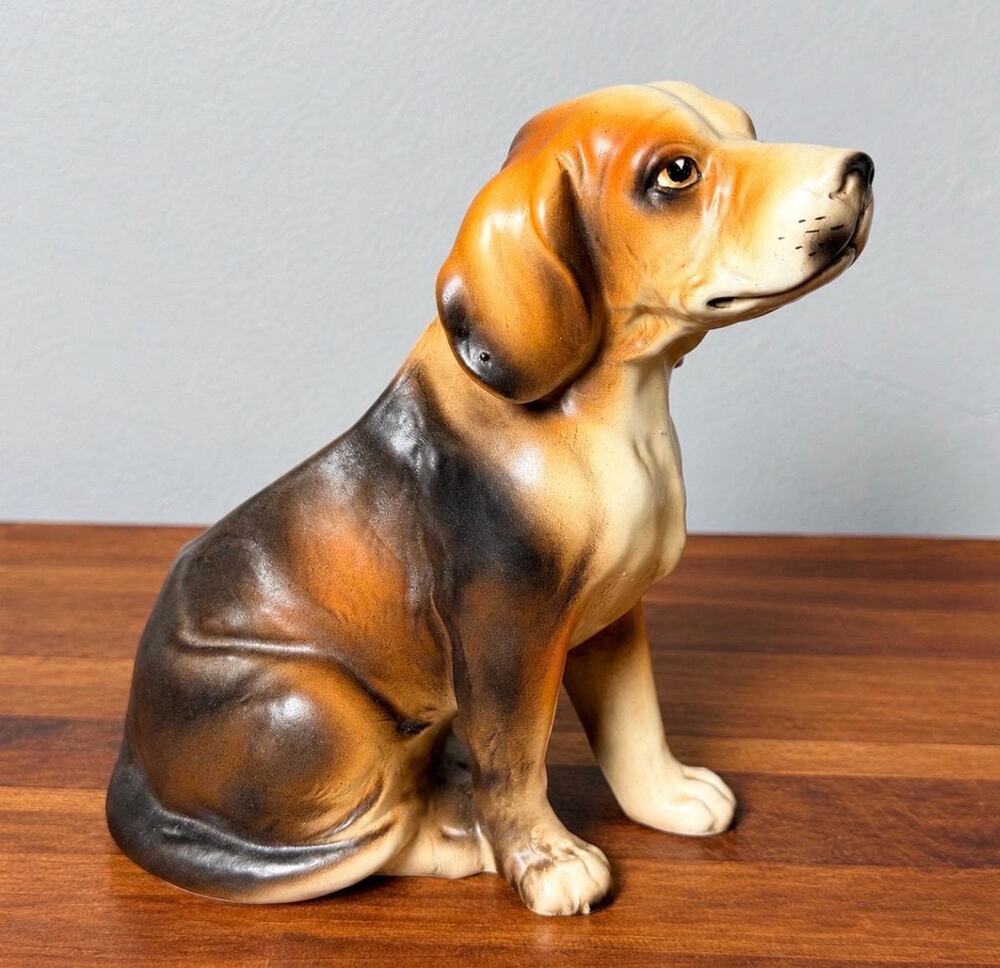 Vintage Ceramic Beagle Planter | Hand-Painted Hound Figurine (8" Tall)